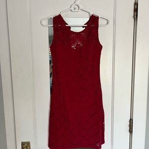 Red lace body con dress